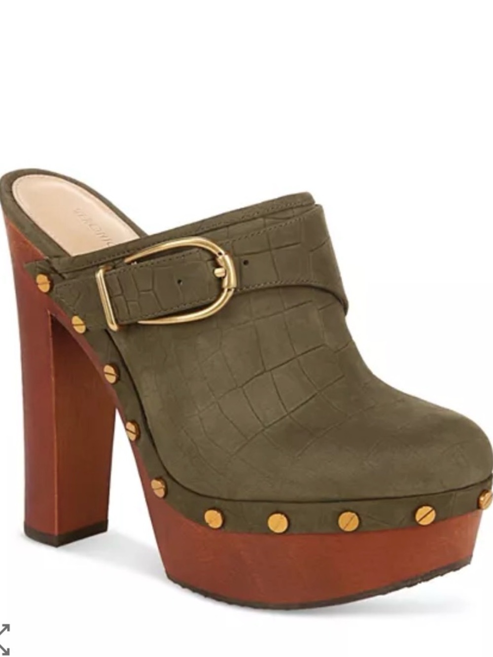 New Veronica Beard Alek Croc Embossed Leather Clogs in Olive Green Size 9.5